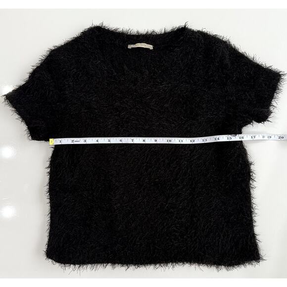 Zara Trafaluc faux fur black fuzzy tee shirt crop top short sleeve M - Picture 4 of 6